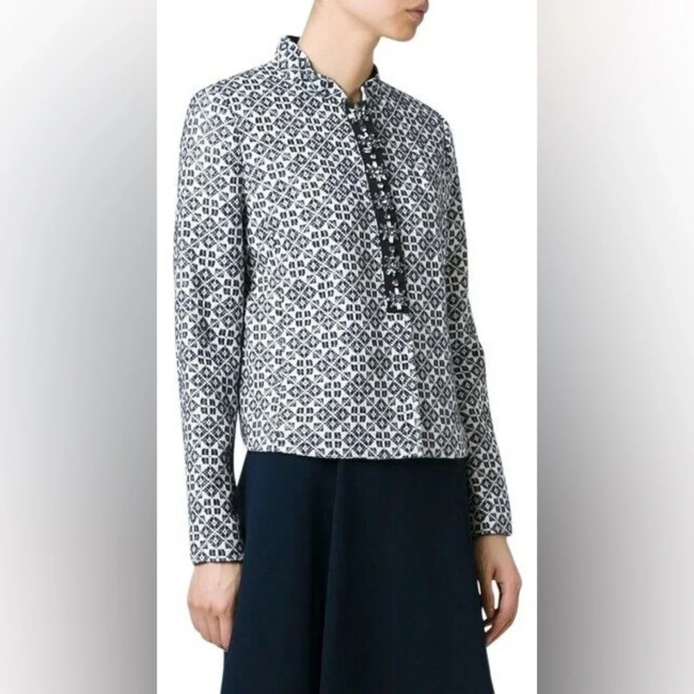 NWT Tory Burch Embellished Crystal Jeweled Blazer Jacquard Cotton Blend Jacket